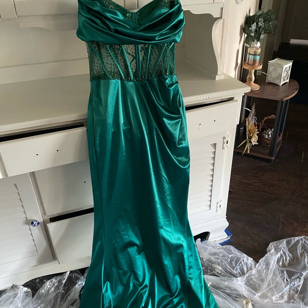 Elegant Green Satin Gown